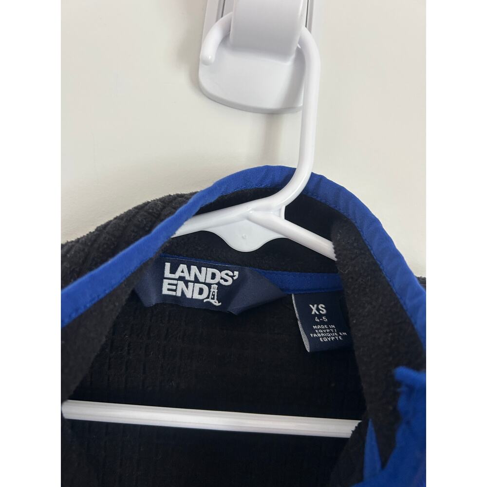 Lands' End Boy's Breathable Grid Fleece Full-Zip Jacket XS(4/5) Black Blue Trim - Picture 7 of 7
